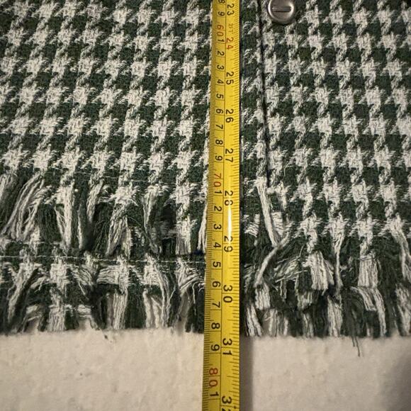 NASTY GAL Houndstooth Green Pattern Fringed Shirt Jacket Women's Size Large - Picture 3 of 8